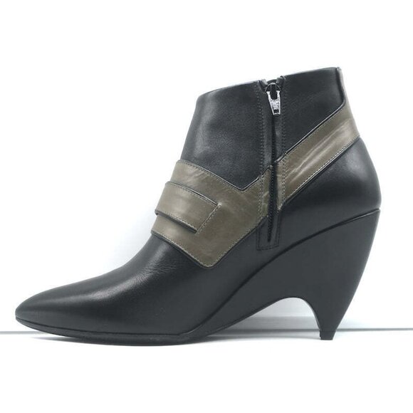 Balenciaga Wedge Booties Black & Gray Leather Size 39.5 Pointed Toe Ankle Boots - Picture 7 of 12